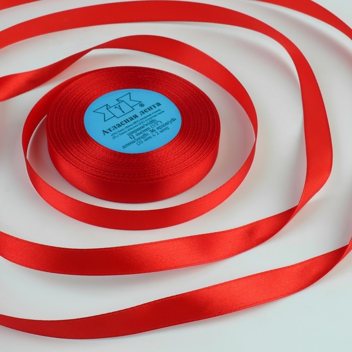 Лента атласная, 12 мм &times; 33 &plusmn; 2 м, цвет красный №026