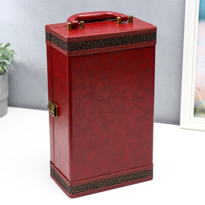 Шкатулка дерево, кожзам для 2 бутылок Шкатулка дерево, кожзам для 2 бутылок "Виноделие" 4 предмета красно-коричневый 35х12х20 см