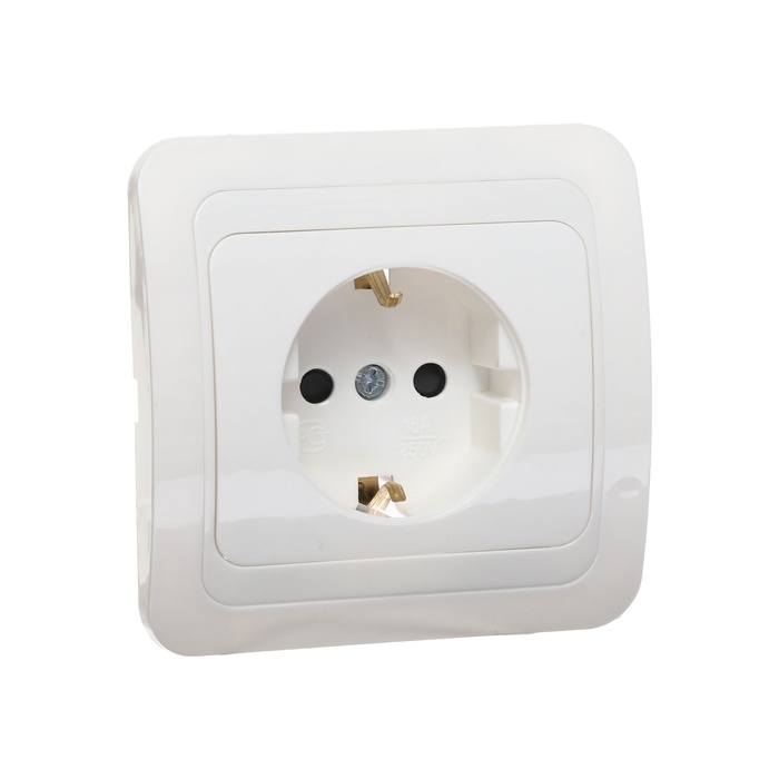 Розетка одноместная со шторкой Luazon Lighting Розетка одноместная со шторкой Luazon Lighting "Орион", 16 А, скрытая, с з/к, белая