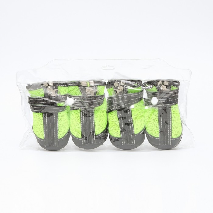 Ботинки высокие для больших собак, набор 4 шт, размер M (подошва 9х6,4 см), чёрно-салатовые