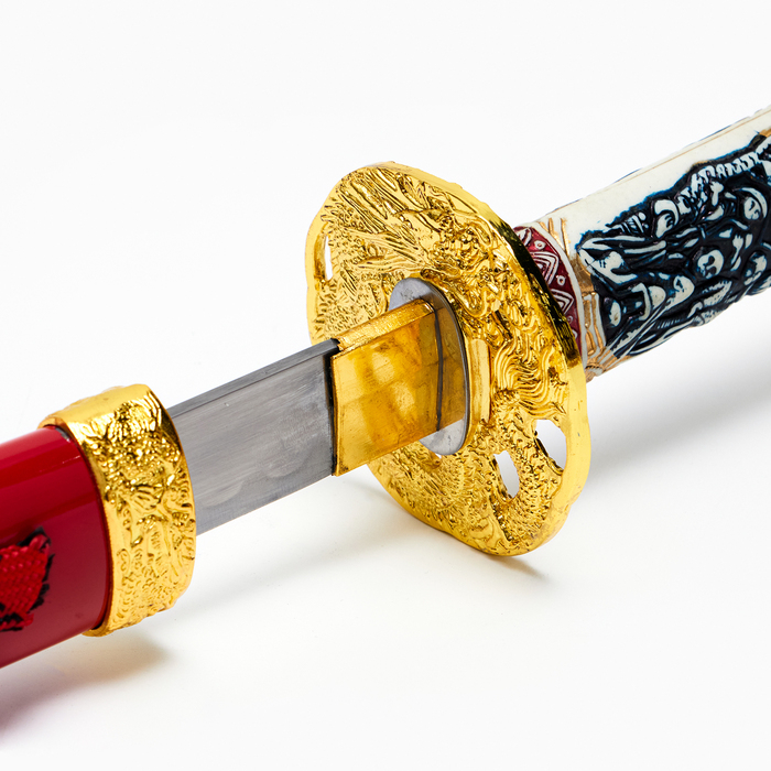 Сувенирное оружие &laquo;Катана на подставке&raquo;, красные ножны, голова дракона на рукоятке, 108 см