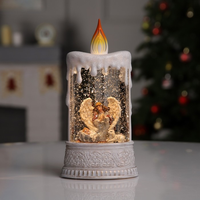 Светодиодная фигура &laquo;Свеча с ангелом&raquo; 12.3 &times; 24 &times; 8 см, пластик, батарейки ААх3 (не в комплекте), USB, свечение тёплое белое