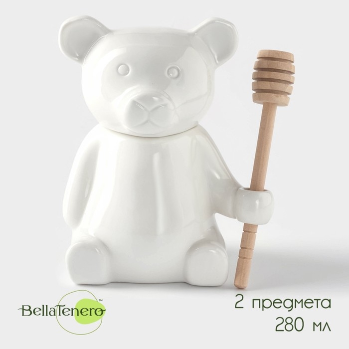 Ёмкость фарфоровая для мёда с ложкой BellaTenero «Мишка», 280 мл, цвет белый Ёмкость фарфоровая для мёда с ложкой BellaTenero «Мишка», 280 мл, цвет белый