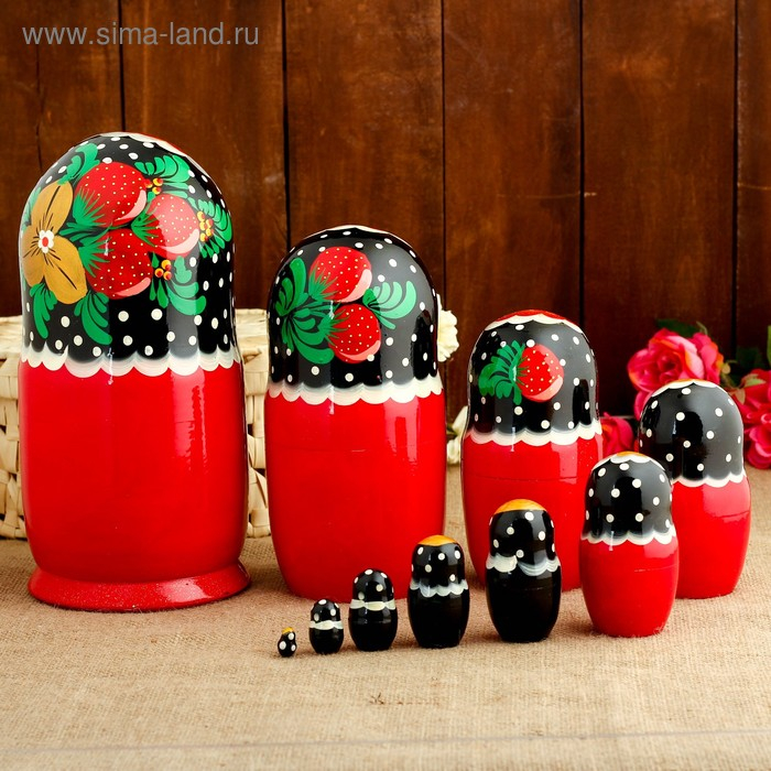 Матрёшка &laquo;Хохлома&raquo;, красное  платье, 10 кукольная, 26 см