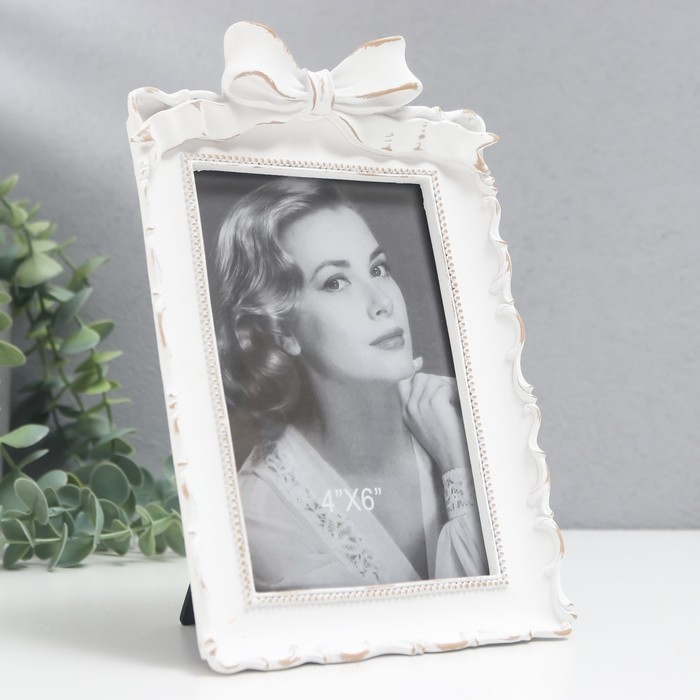 Фоторамка полистоун 10х15 см Фоторамка полистоун 10х15 см "Бант" белая 14х20,5 см