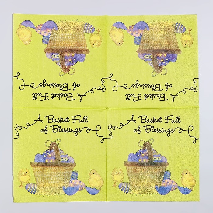 Салфетки бумажные «Пасхальная корзина» с цыплятами, 33х33 см, набор 20 шт Салфетки бумажные «Пасхальная корзина» с цыплятами, 33х33 см, набор 20 шт
