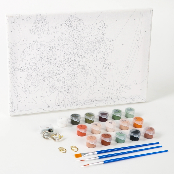 Картина по номерам с подрамником и гирляндой &laquo;Пионы&raquo;, 20 х 30 см