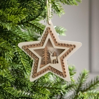 Ёлочная игрушка «Звезда с оленем», от батареек, свечение тёплое белое Ёлочная игрушка «Звезда с оленем», от батареек, свечение тёплое белое