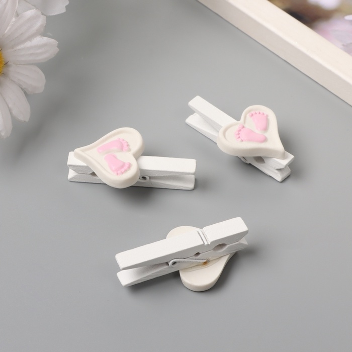 Декор для творчества дерево Декор для творчества дерево "Прищепка. Сердце с ножками" розовый набор 3 шт 1,7х3х5 см