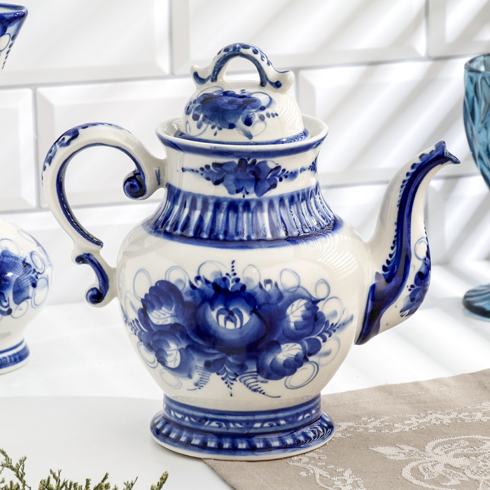 Чайник Чайник "Пузатый", гжель, фарфор, 22х22 см