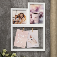 Фоторамка пластик на 4 фото 12х12, 10х15, 13х18 см "С прищепками" белая 40х28,5 см Фоторамка пластик на 4 фото 12х12, 10х15, 13х18 см "С прищепками" белая 40х28,5 см