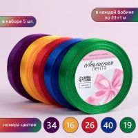 Набор атласных лент &laquo;Радуга&raquo;, 5 шт, размер 1 ленты: 20 мм &times; 23 &plusmn; 1 м