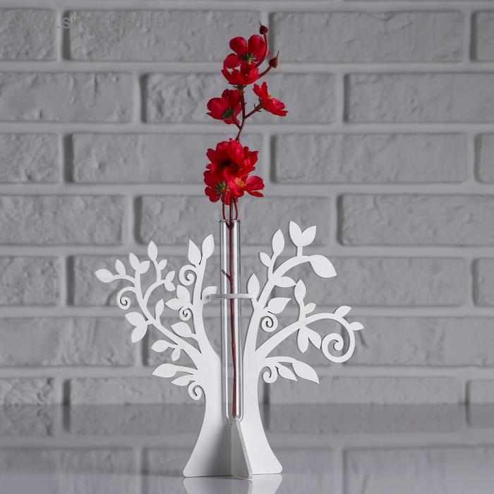 Кашпо деревянное 21&times;7.6&times;18.6 см с 1 колбой "Дерево", белый