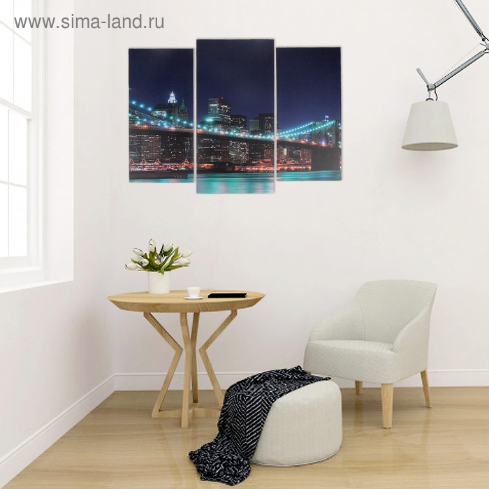 Модульная картина "Ночной мост"  (2-25х52; 1-30х60) 60х80 см