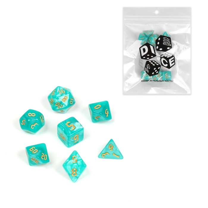 Набор кубиков для D&D (Dungeons and Dragons, ДнД) Набор кубиков для D&D (Dungeons and Dragons, ДнД) "Время игры", серия: D&D, 7 шт, бирюзовые
