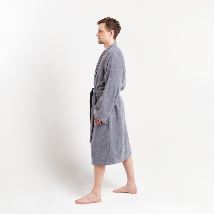 Халат махровый Экономь и Я, мужской размер 52-54 цвет серый, 100% хлопок с AIRO, 320 г/м2 Халат махровый Экономь и Я, мужской размер 52-54 цвет серый, 100% хлопок с AIRO, 320 г/м2