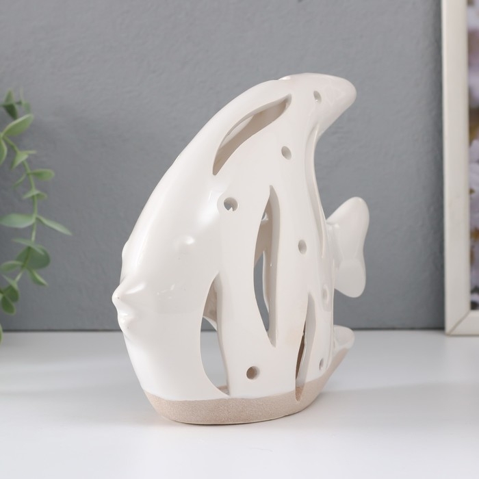 Подсвечник керамика Подсвечник керамика "Рыба Скалярия" песочно-белый 18,3х7,3х16 см