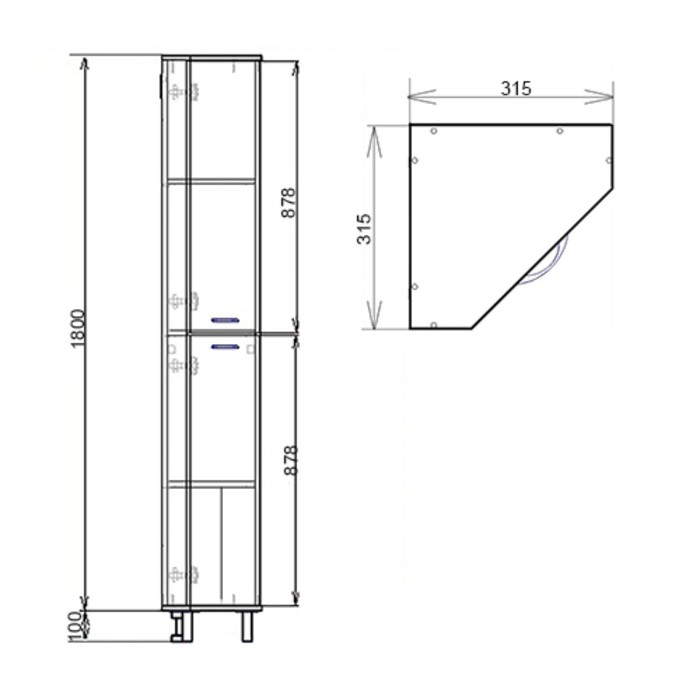 Пенал для ванной комнаты угловой, 31,5 х 31,5 х 180 см Пенал для ванной комнаты угловой, 31,5 х 31,5 х 180 см