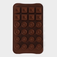 Форма для конфет и шоколада Доляна &laquo;Коробка конфет&raquo;, силикон, 23,2&times;13,8&times;0,5 см, 24 ячейки, цвет коричневый