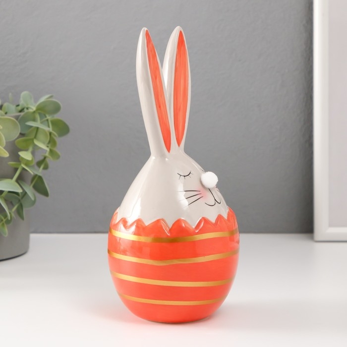 Сувенир керамика Сувенир керамика "Кролик в яйце с полосками" серо-оранжевый 9,2х9х20,5 см