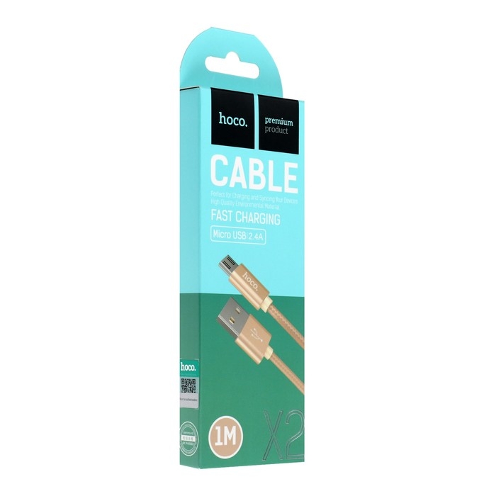 Кабель Hoco X2, Micro USB - USB, 2.4 А, 1 м, текстиль, золотистый Кабель Hoco X2, Micro USB - USB, 2.4 А, 1 м, текстиль, золотистый