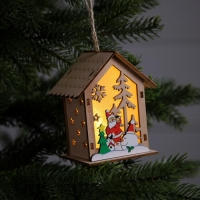 Ёлочная игрушка «Дед Мороз со снеговиками», от батареек, свечение тёплое белое Ёлочная игрушка «Дед Мороз со снеговиками», от батареек, свечение тёплое белое