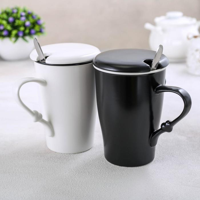 Набор кружек керамических с крышками и ложками &laquo;Узы любви&raquo;, 2 предмета: 400 мл, цвет МИКС