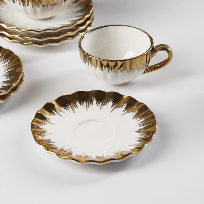 Сервиз керамический чайный &laquo;Снежная лавина&raquo;, 12 предметов: 6 кружек 80 мл, 6 блюдец d=11,2 см, цвет МИКС