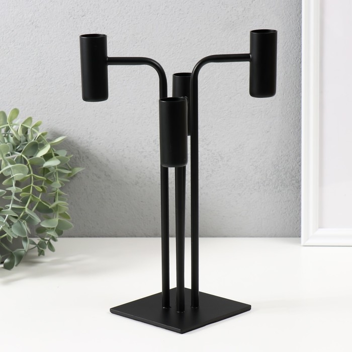 Подсвечник металл на 4 свечи Подсвечник металл на 4 свечи "Городские фонари" d=2 см чёрный 17,5х17,5х33 см