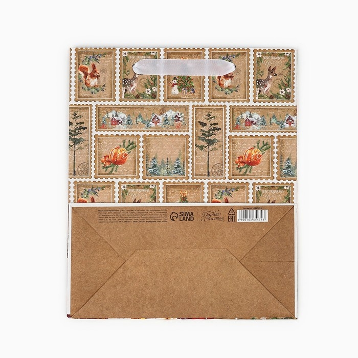 Пакет подарочный новогодний крафтовый вертикальный &laquo;Добро пожаловать в Новый год&raquo;, ML 23 х 27 х 11.5 см , Новый год