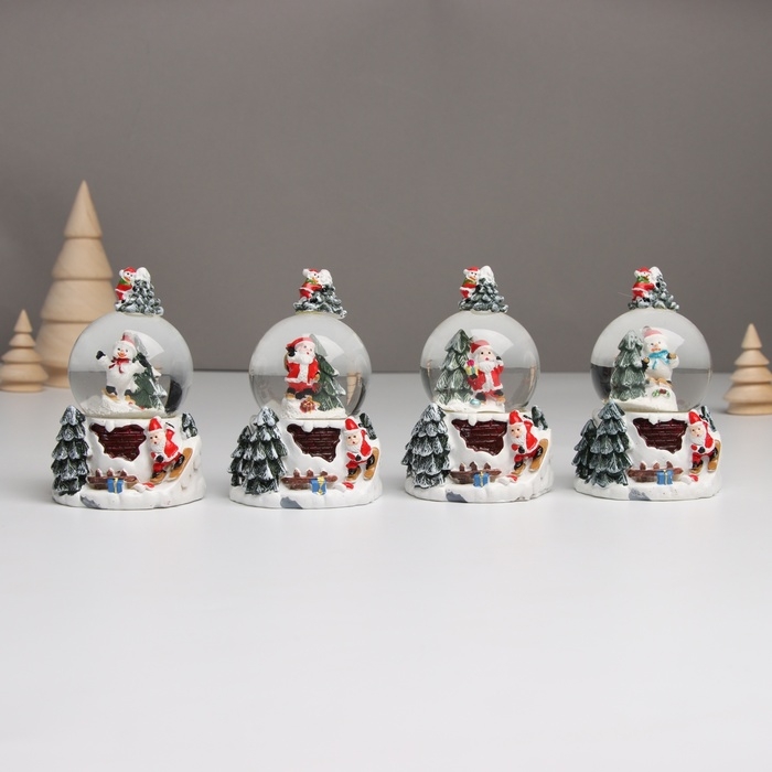 Сувенир полистоун водяной шар свет Сувенир полистоун водяной шар свет "Снеговик. Ёлочка" МИКС 5,5х5,5х9 см
