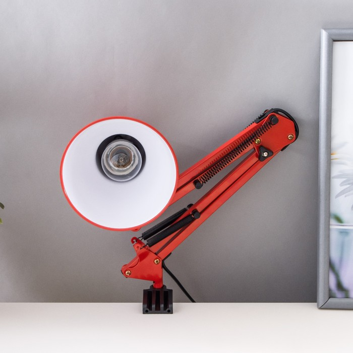 Лампа настольная Е27, h=55 см, шарнирная, на зажиме (220В) красная RISALUX