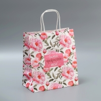 Пакет подарочный крафтовый, упаковка, &laquo;Самого прекрасного&raquo;, цветы, 22 х 25 х 12