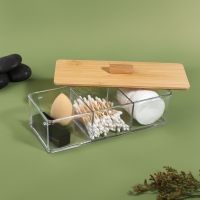 Органайзер для хранения &laquo;BAMBOO&raquo;, с крышкой, 3 секции, 23,3 &times; 9,4 &times; 8,9 см, цвет прозрачный/коричневый