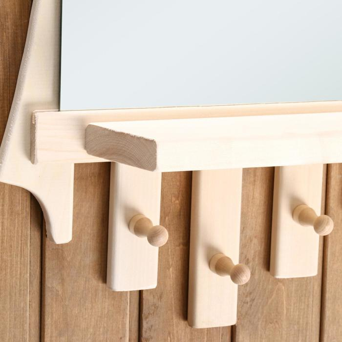 Зеркало "Резное Лесенка" с полкой 3 крючка, 75&times;40 см