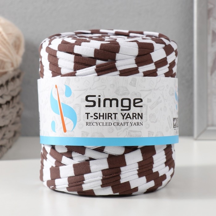 Трикотажная пряжа вторичная 90% хлопок,10% п/э, 100м/450&plusmn;50 гр (полосатик бело-коричневый)