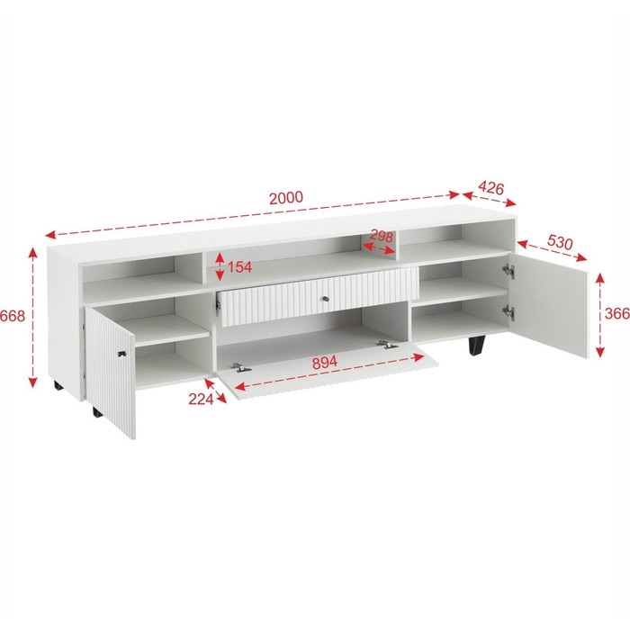 Тумба под ТВ Оливия, 2000х426х668,цвет белый / белый глянец