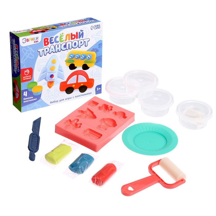 Набор для игры с пластилином «Весёлый транспорт», 4 баночки с пластилином Набор для игры с пластилином «Весёлый транспорт», 4 баночки с пластилином