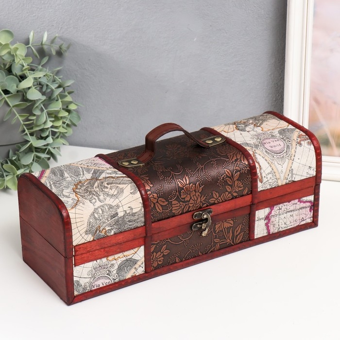 Шкатулка дерево под бутылку Шкатулка дерево под бутылку "Карта путешествий и розы" 12,5х35х13,5 см