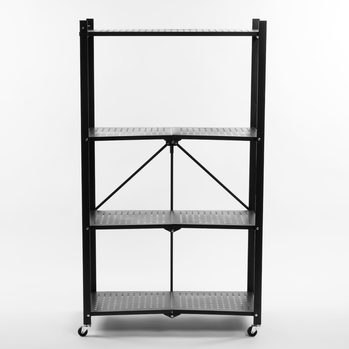 Стеллаж складной на колесах, 4 полки, 72&times;34&times;122см, цвет чёрный матовый