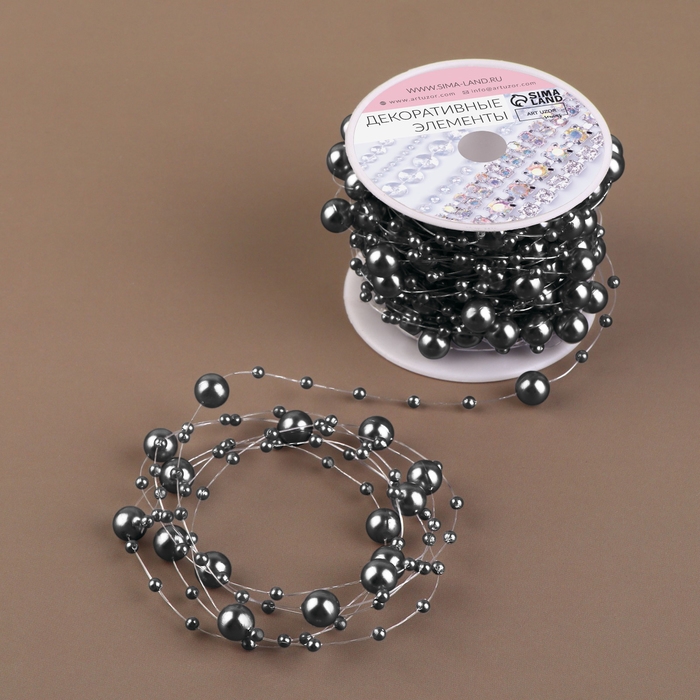 Жемчуг на леске, 3/8 мм, 9 &plusmn; 0,5 м, цвет серый