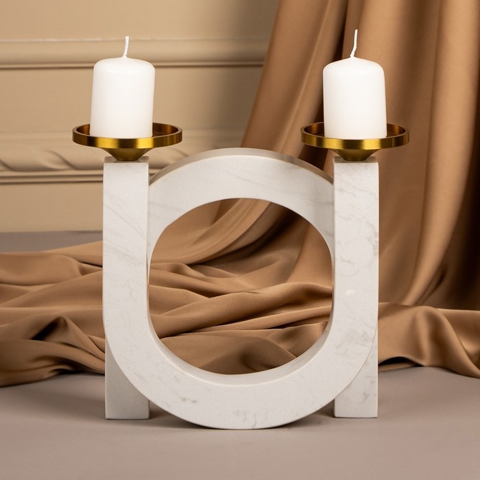 Подсвечник латунь, мрамор &laquo;Камелия&raquo; 19 х 18 х 8 см