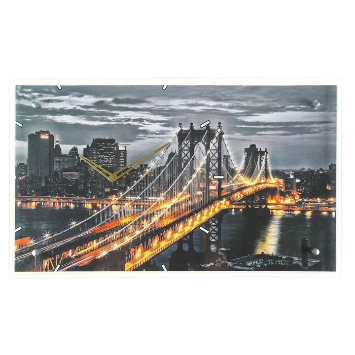 Часы-картина настенные, серия: Город, "Манхэттенский мост", 35х60 см