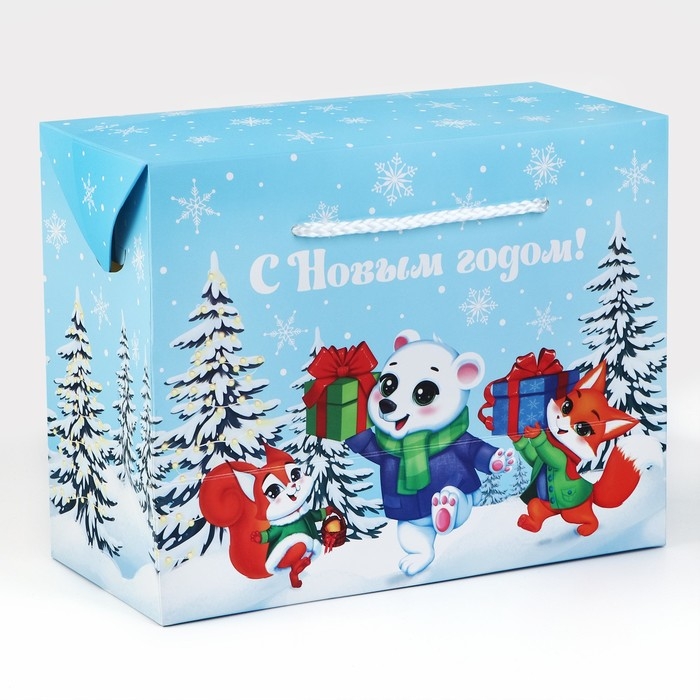 Пакет - коробка &laquo;С Новым годом&raquo;, животные, 23 х 18 х 11 см