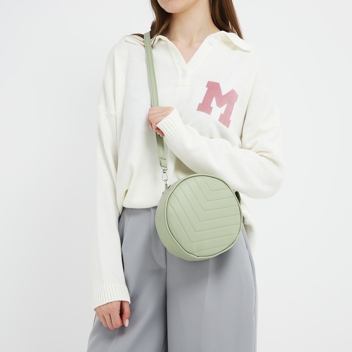 Сумка женская круглая из искусственной кожи, 18х18 см, цвет фисташковый Сумка женская круглая из искусственной кожи, 18х18 см, цвет фисташковый