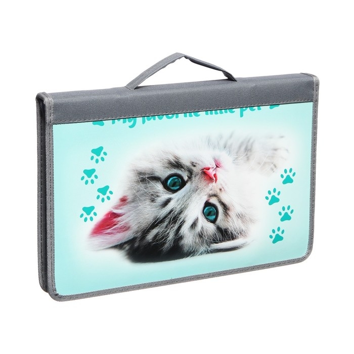 Папка для труда А4, с ручками, молния вокруг, ламинированный картон, 30Тр44р, Calligrata, Папка для труда А4, с ручками, молния вокруг, ламинированный картон, 30Тр44р, Calligrata, "Серый котёнок"