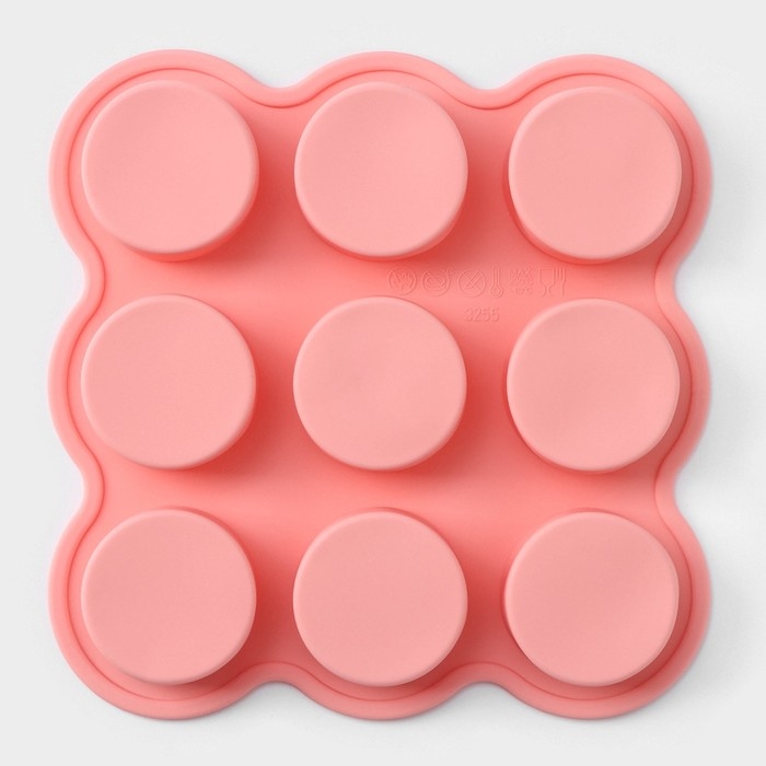 Форма для выпечки Доляна «Круг», 15,5×15,5×2 см, 9 ячеек (d=3,8 см), цвет розовый Форма для выпечки Доляна «Круг», 15,5×15,5×2 см, 9 ячеек (d=3,8 см), цвет розовый