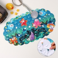 Коврик противоскользящий в ванну на присосках Доляна «Морские жители», 36×67 см Коврик противоскользящий в ванну на присосках Доляна «Морские жители», 36×67 см