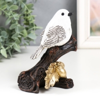 Сувенир полистоун "Белая птичка на ветке жёлудя" золото 9х5,5х13 см