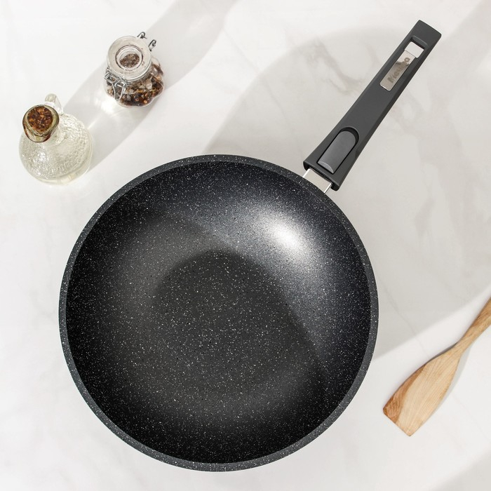 Сковорода &laquo;Гранит ВОК&raquo;, d=28 см, съёмная ручка, стеклянная крышка, антипригарное покрытие, цвет серый